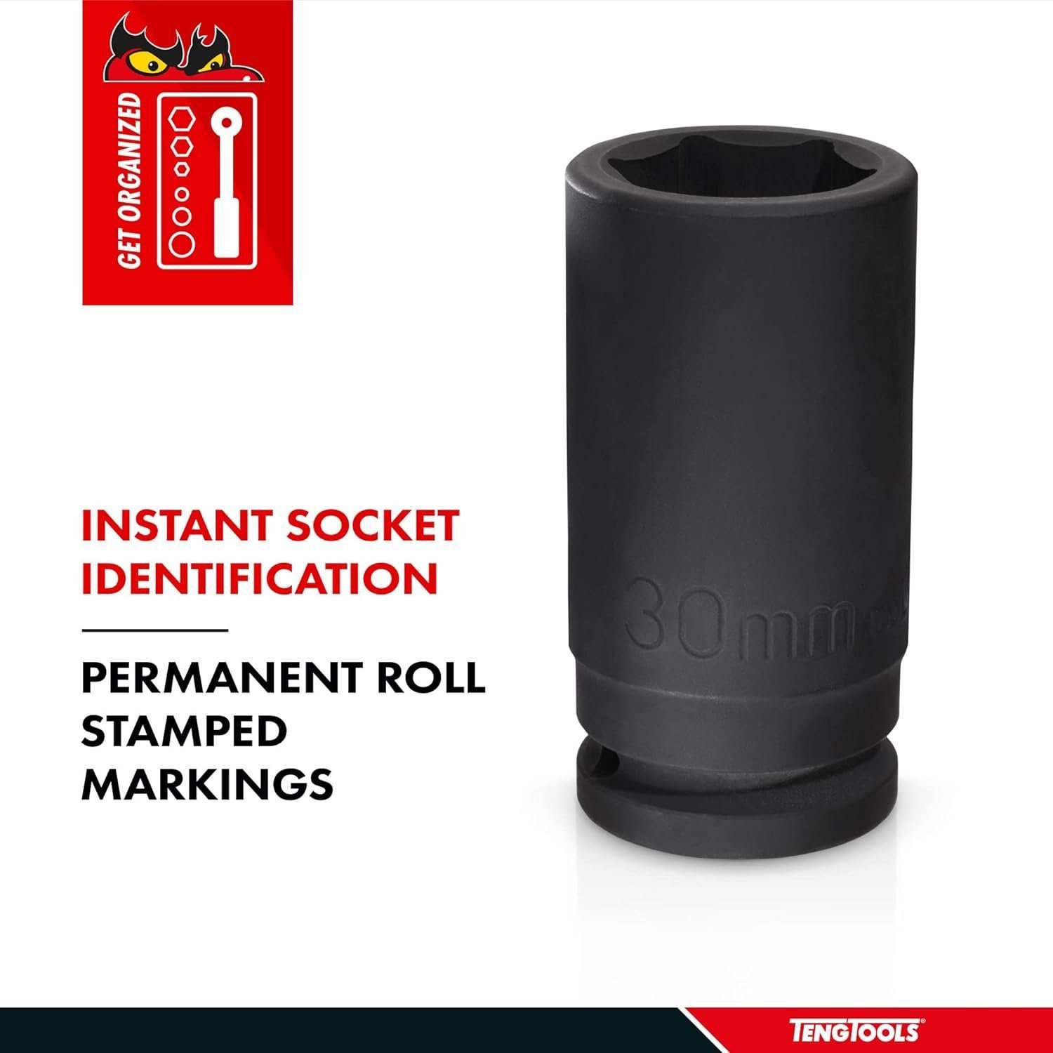 Teng Tools 1-11/16 Inch 6 Point 3/4 Inch Drive SAE Deep Chrome Molybdenum Impact Socket | Mechanic Tool | Hand Tool - 940254