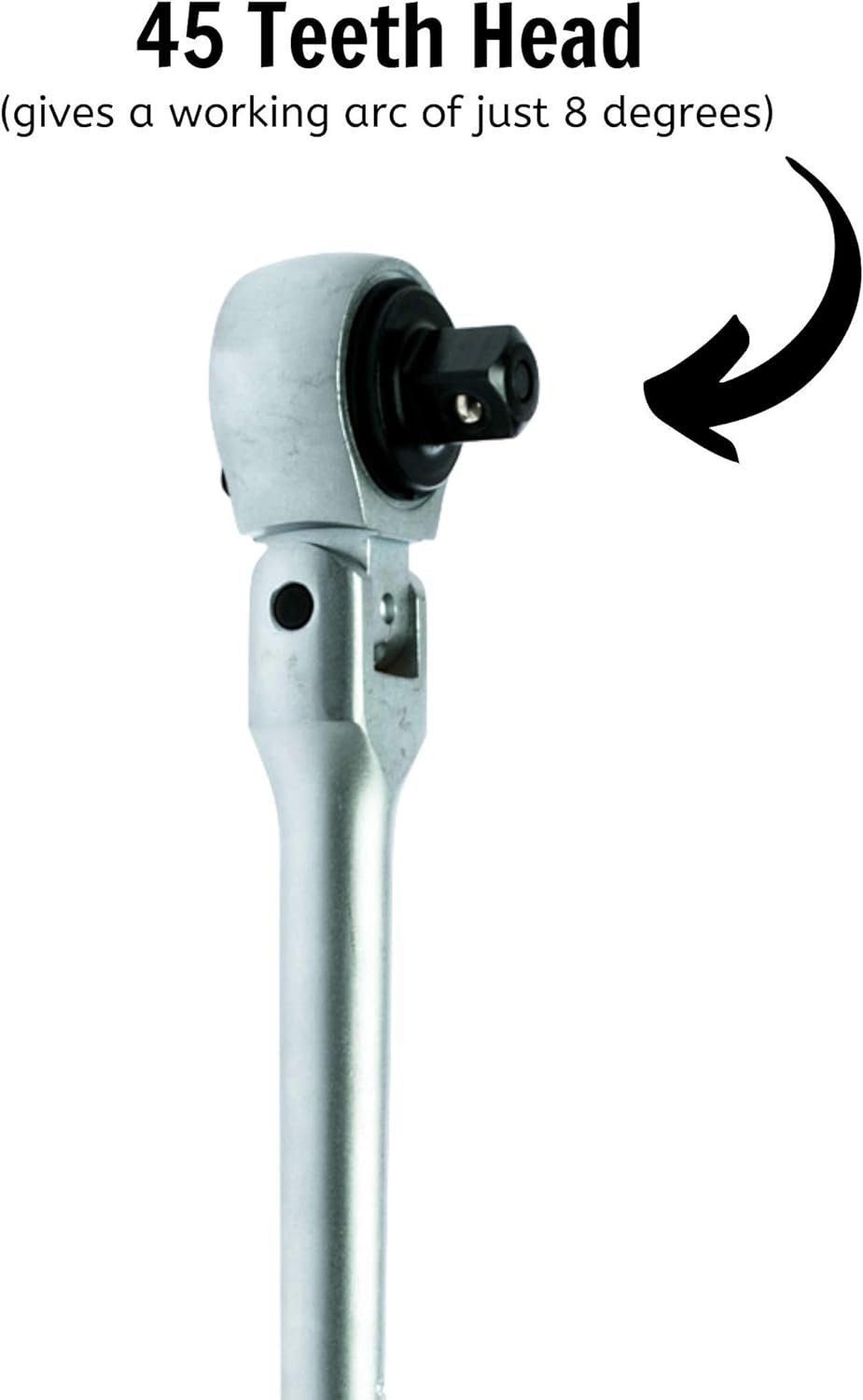 Teng Tools 1/2 Inch Drive 45 Teeth 15.7 Inch / 400mm Long Arm Flexible Head Ratchet - 1200F, Multicoloured Teng Tools 1/2 Inch Drive 45 Teeth 15.7 Inch / 400mm Long Arm Flexible Head Ratchet - 1200F, Multicoloured