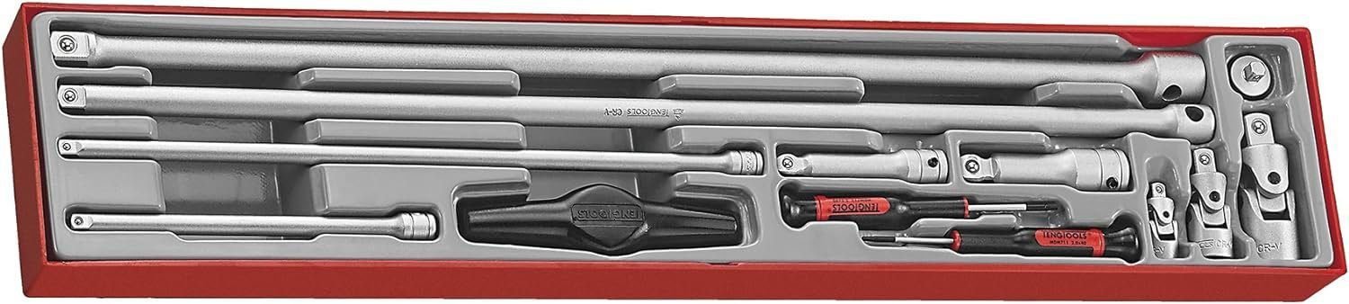 Teng Tools 13 Piece 1/4, 3/8  1/2 Inch Drive Socket  Accessories Extension Bar Set - TTXEXT13 Silver