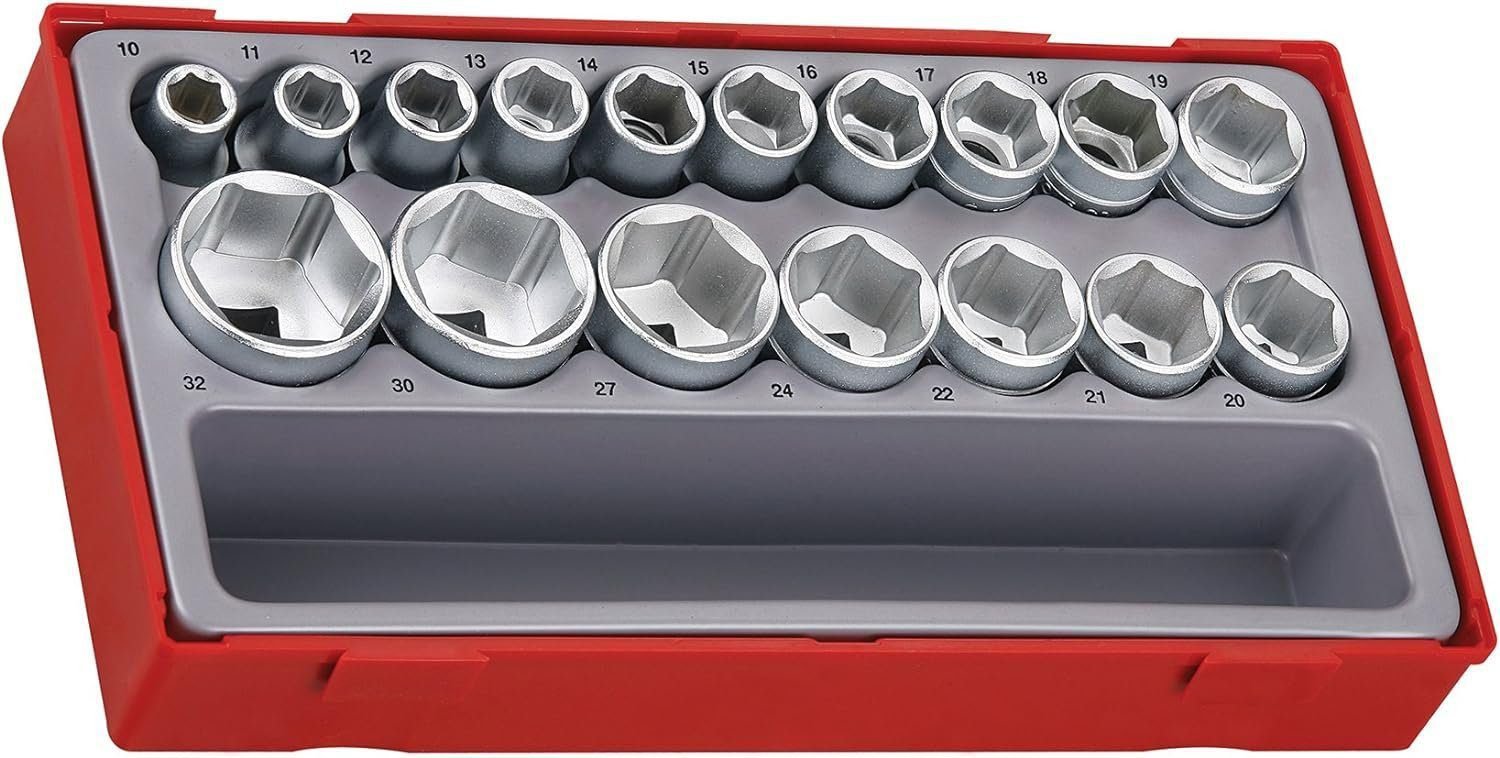 Teng Tools 17 Piece 1/2 Inch Drive Metric 6 Point Regular/Shallow Socket Set (10mm-32mm) - TT1217-6 Teng Tools 17 Piece 1/2 Inch Drive Metric 6 Point Regular/Shallow Socket Set (10mm-32mm) - TT1217-6