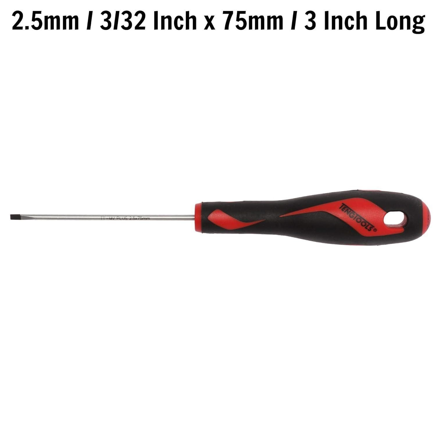 Teng Tools 2.5mm / 3/32 Inch x 75mm / 3 Inch Long Flat Type Slotted Head Screwdriver - MD915N, Silver Teng Tools 2.5mm / 3/32 Inch x 75mm / 3 Inch Long Flat Type Slotted Head Screwdriver - MD915N, Silver