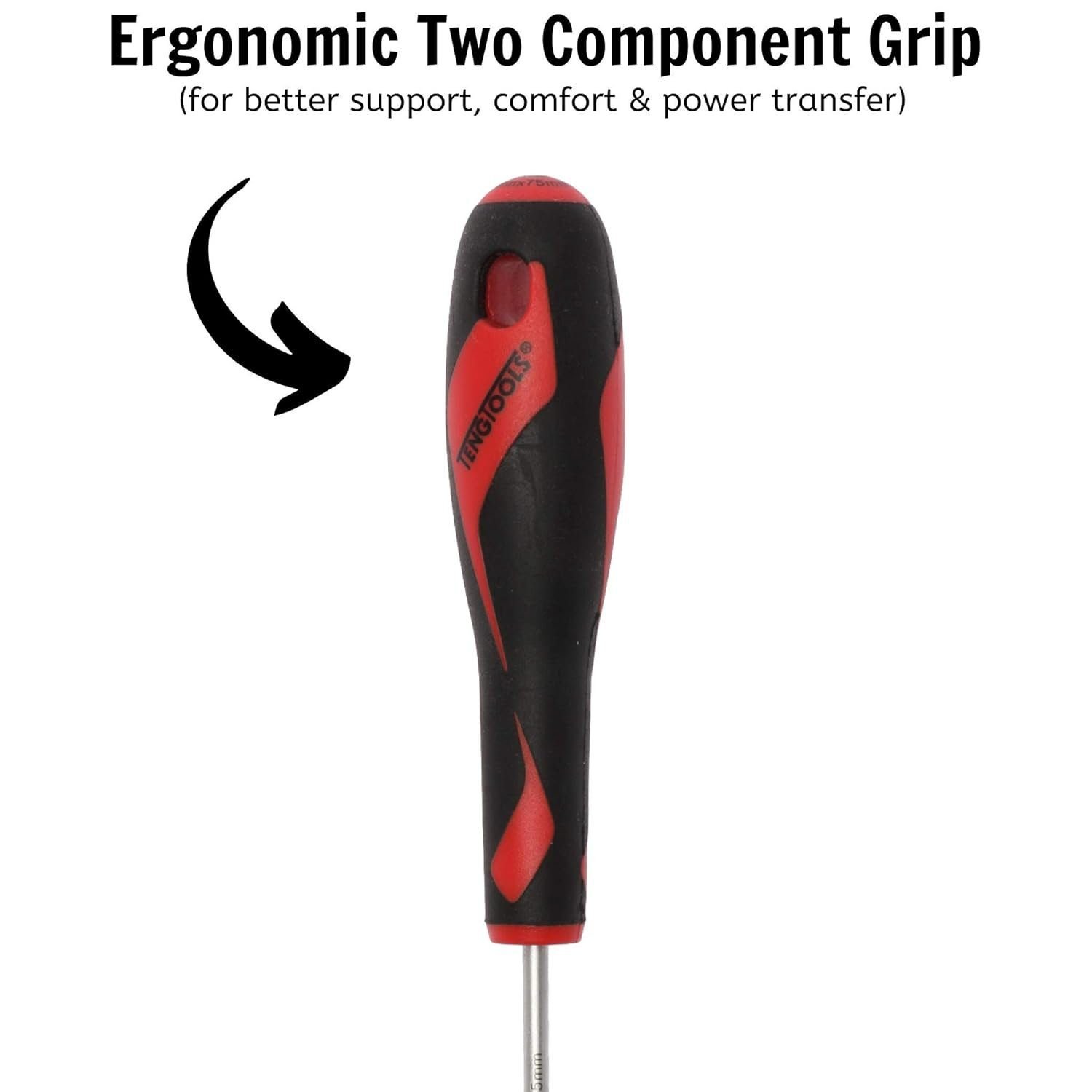 Teng Tools 3.5mm / 9/64 Inch x 75mm / 3 Inch Long Flat Type Slotted Head Screwdriver - MD916N