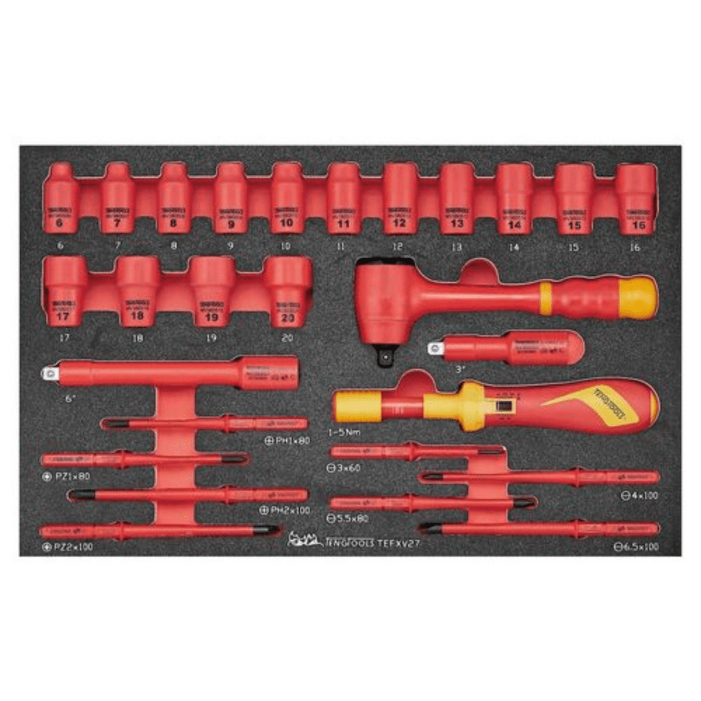 Teng Tools 52 Piece 1000 Volt Insulated Torque Screwdriver, Open Ended Wrench  Electrician Portable EVA Foam Tool Kit Review