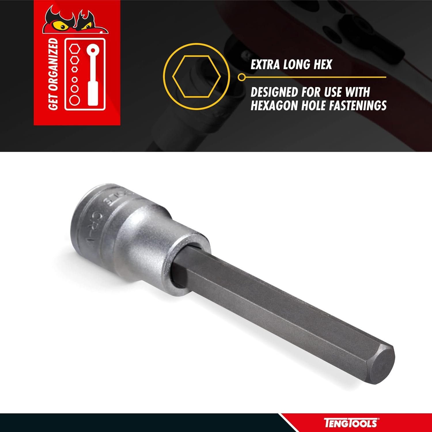 Teng Tools 6MM 1/2 Inch Drive Metric Hex 4.5 Inch Extra Long Chrome Vanadium Socket | Mechanic Tool | Hand Tool - M122506A-C Teng Tools 6MM 1/2 Inch Drive Metric Hex 4.5 Inch Extra Long Chrome Vanadium Socket | Mechanic Tool | Hand Tool - M122506A-C