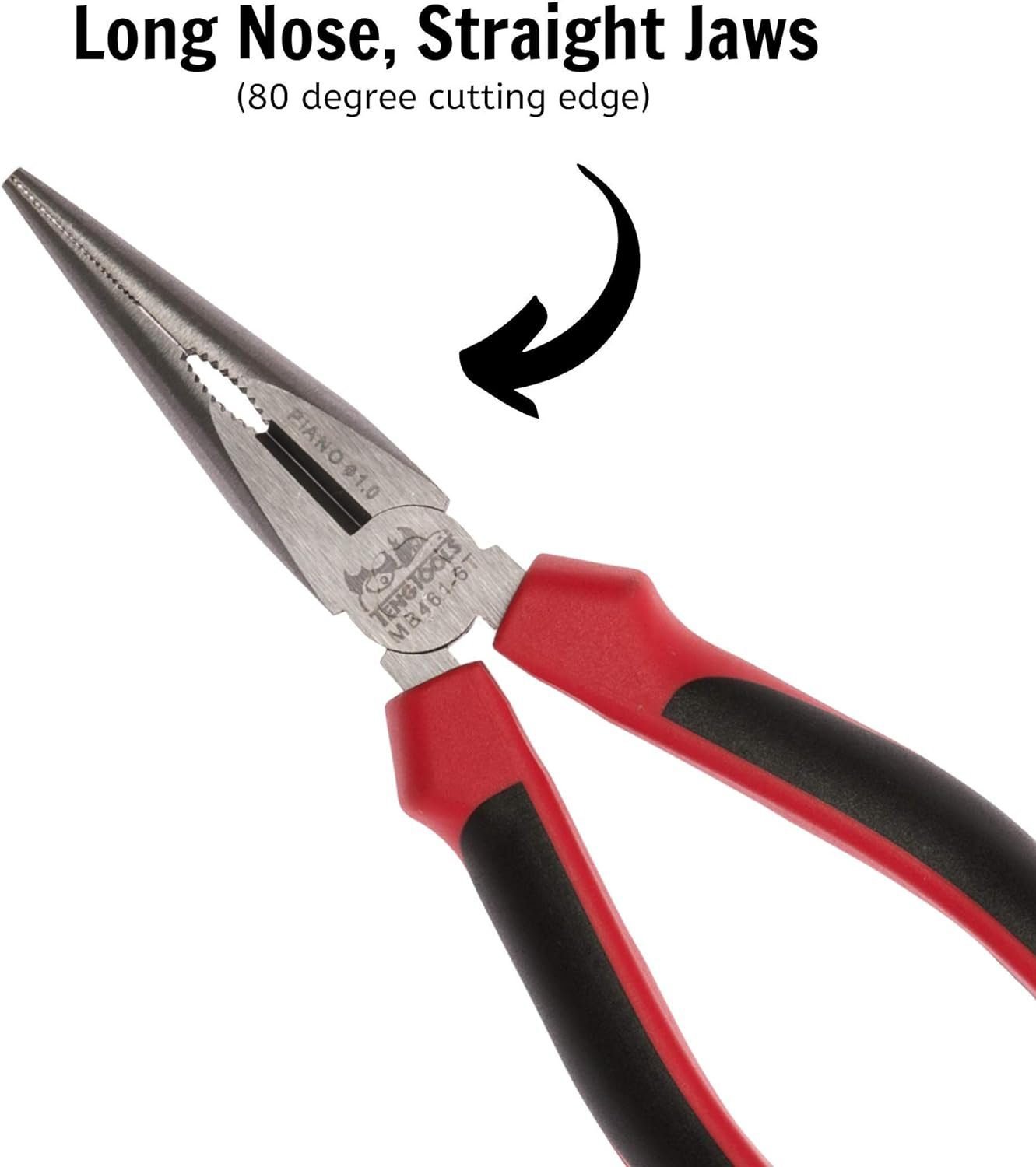 Teng Tools 8 Inch TPR Grip Long Nose Long Reach Pliers - MB461-8T, Chrome,Steel