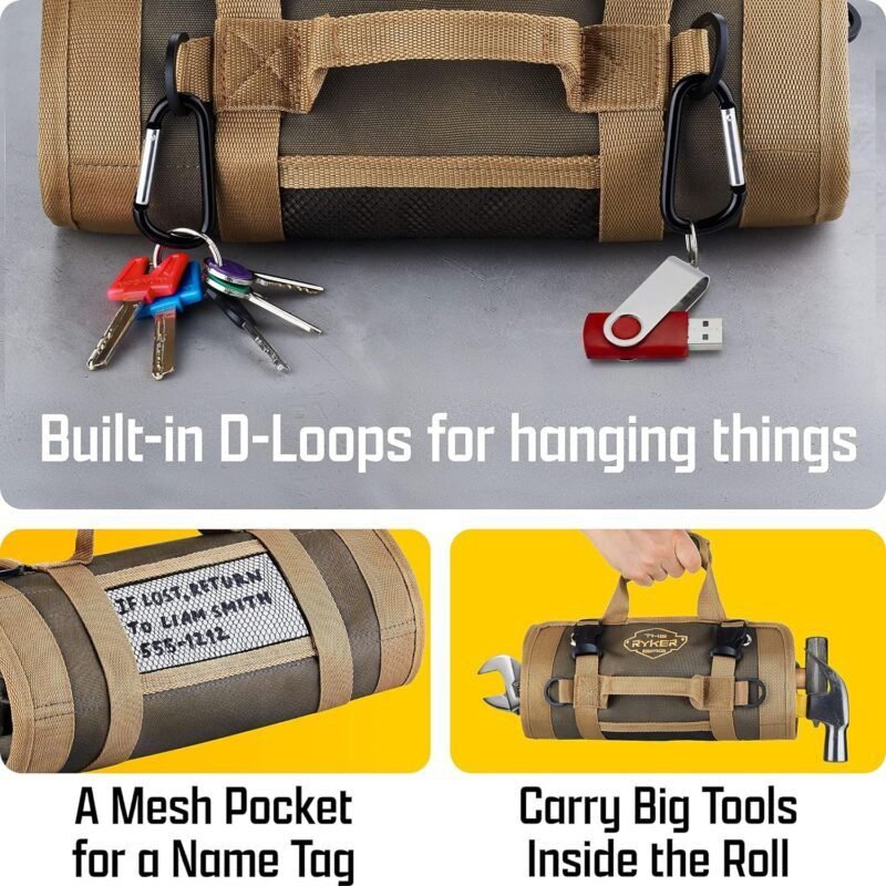 The Ryker Bag Tool Organizers - Small Tool Bag W/Detachable Pouches, Heavy Duty Roll Up Tool Bag Organizer : 6 Tool Pouches - Gifts for Dad Tool Roll Organizer For Mechanic, Electrician Hobbyist The Ryker Bag Tool Organizers - Small Tool Bag W/Detachable Pouches, Heavy Duty Roll Up Tool Bag Organizer : 6 Tool Pouches - Gifts for Dad Tool Roll Organizer For Mechanic, Electrician Hobbyist