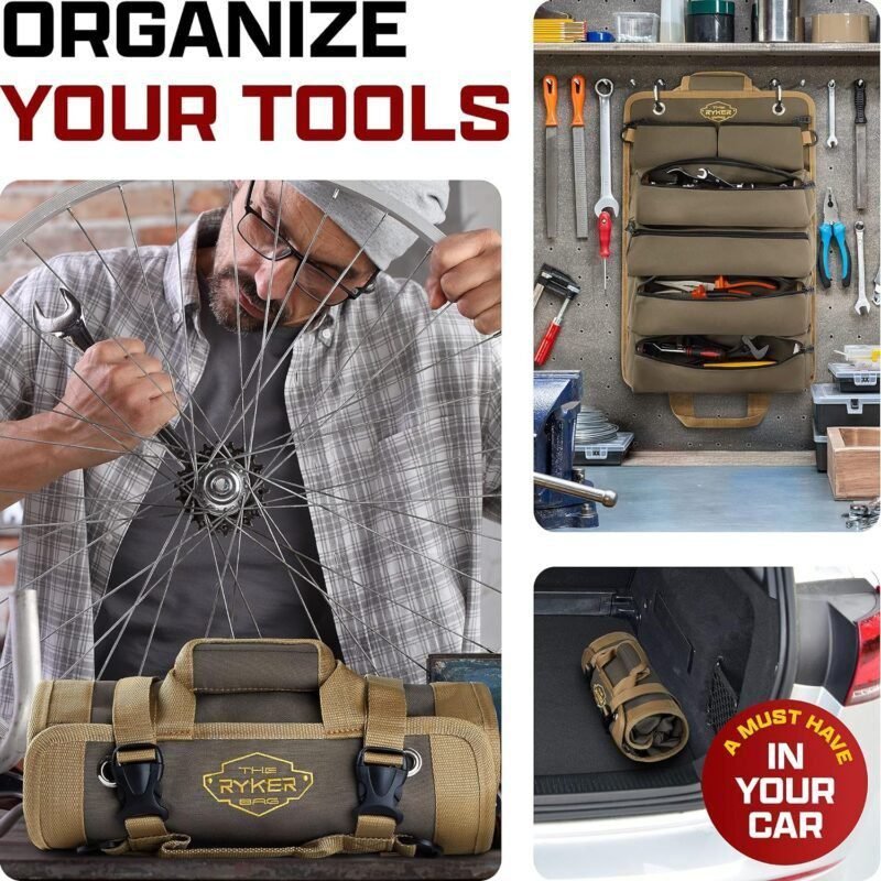 The Ryker Bag Tool Organizers - Small Tool Bag W/Detachable Pouches, Heavy Duty Roll Up Tool Bag Organizer : 6 Tool Pouches - Gifts for Dad Tool Roll Organizer For Mechanic, Electrician Hobbyist The Ryker Bag Tool Organizers - Small Tool Bag W/Detachable Pouches, Heavy Duty Roll Up Tool Bag Organizer : 6 Tool Pouches - Gifts for Dad Tool Roll Organizer For Mechanic, Electrician Hobbyist