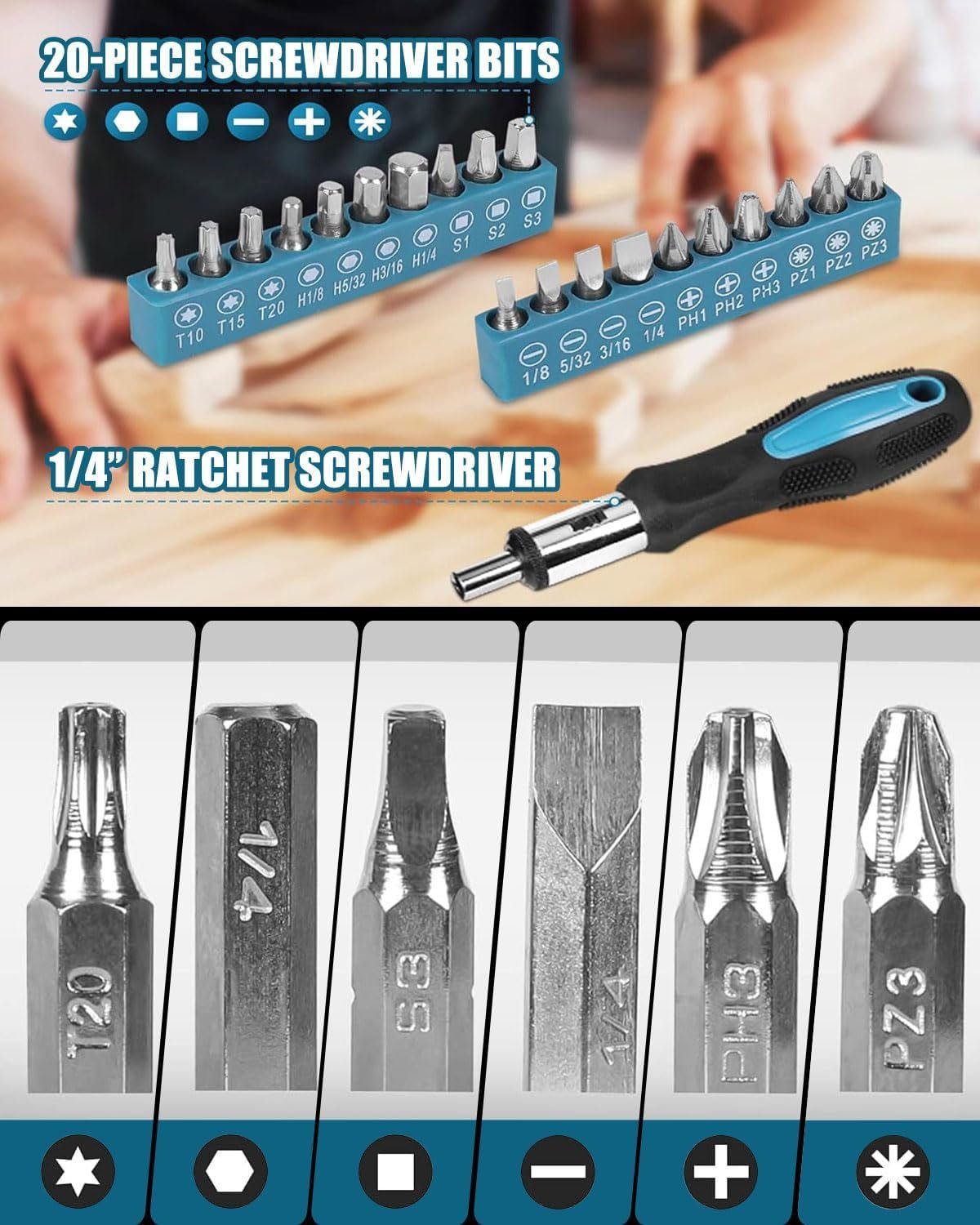 Tool Kit for Home, 144 Piece Hand Tool Set with Storage Box, General Basic Repair Tool Set with Hammer, Pliers, Wrenches, Voltage Tester, Measure Tape, Screwdriver Bits