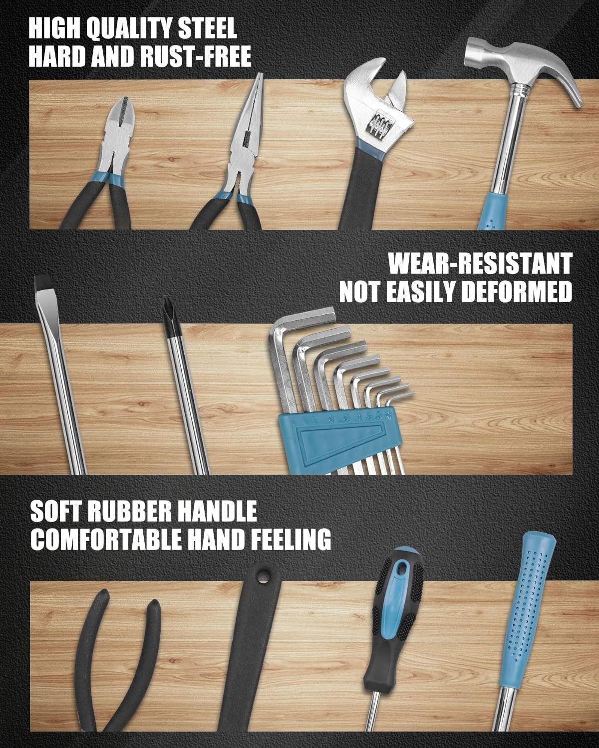 Tool Kit for Home, 144 Piece Hand Tool Set with Storage Box, General Basic Repair Tool Set with Hammer, Pliers, Wrenches, Voltage Tester, Measure Tape, Screwdriver Bits