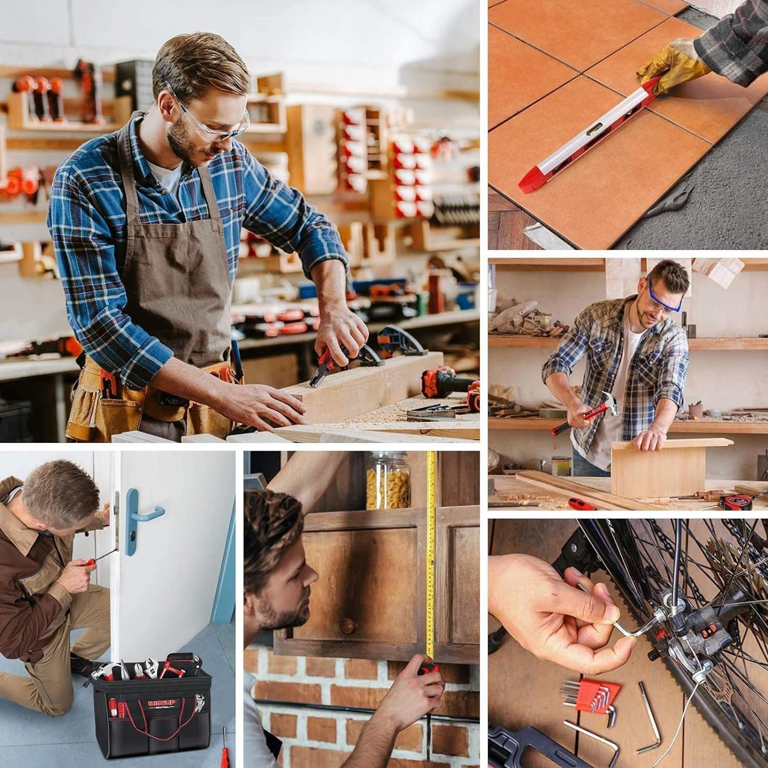 Tool Set for Men and Women Heavy Duty,Household Basic Tool Kit for Home Repairing,DIY,Woodworking with 10-Inch Wide Mouth Open Storage Bag Warm House Gift