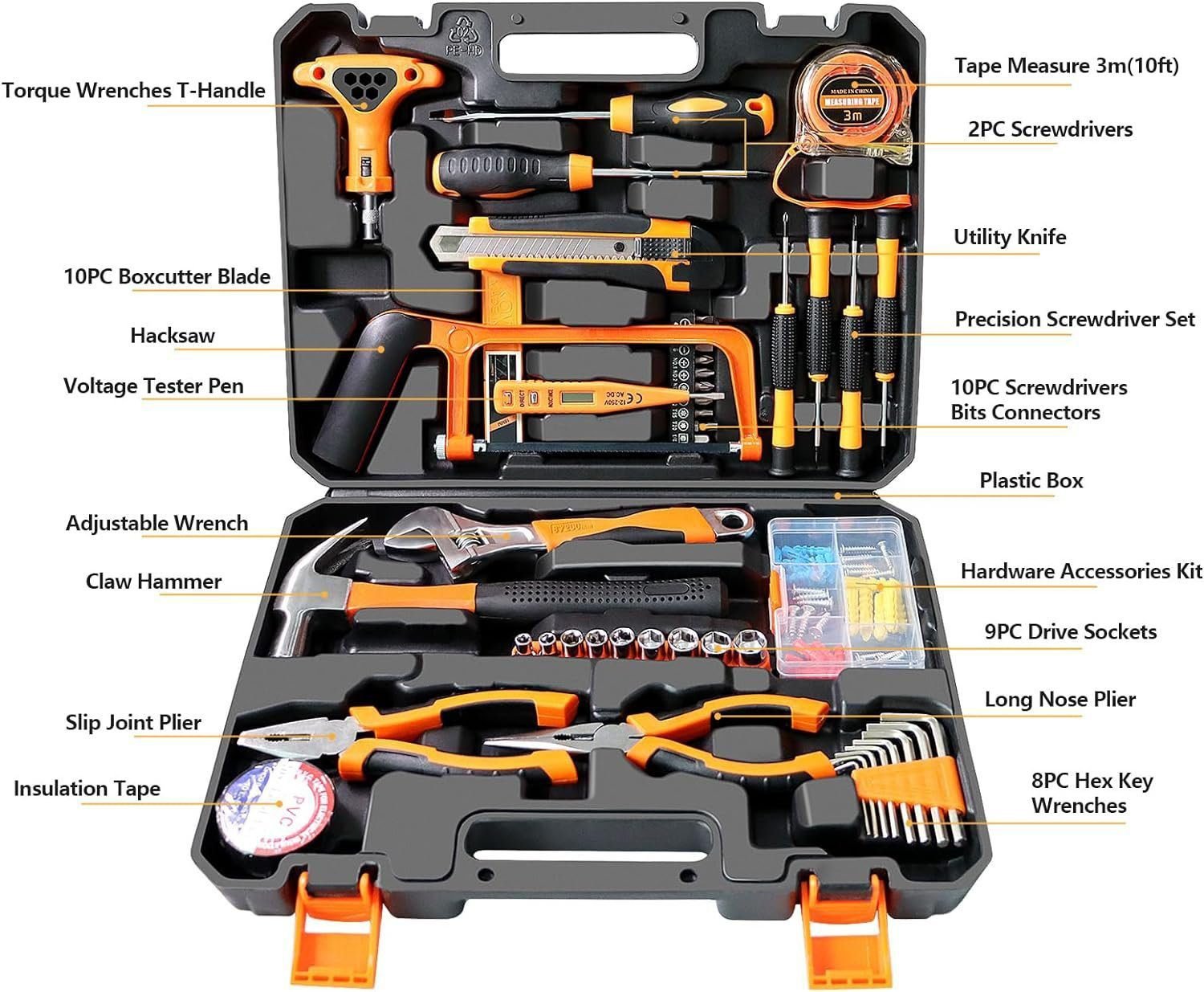 WEDTSERHA® 95 Pcs Tool Set, Home Repair Tool Kit,General Household/Car Toolkit With Portable Toolbox,Perfect for Homeowner DIY Projects,Small Tool Kit for Office College Repairs, Ideal Tools Gifts