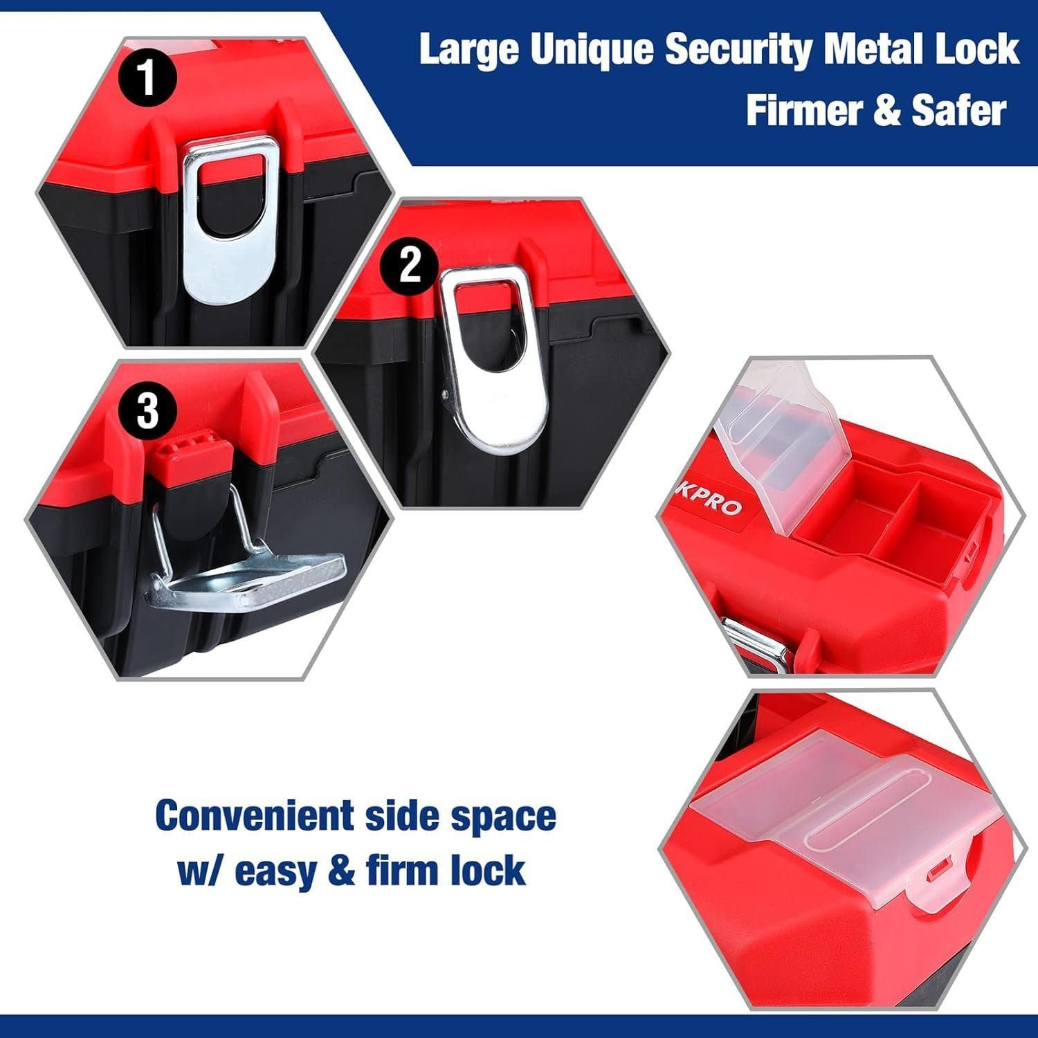 WORKPRO Tool Box Portable 16 with Removable Tray Heavy Duty Toolbox with 2 Metal Latches, Rated up to 33 Lbs, PP Plastic Small Tool Boxes with Lock Secured, Small Parts Organizer in Lid, black red WORKPRO Tool Box Portable 16 with Removable Tray Heavy Duty Toolbox with 2 Metal Latches, Rated up to 33 Lbs, PP Plastic Small Tool Boxes with Lock Secured, Small Parts Organizer in Lid, black red